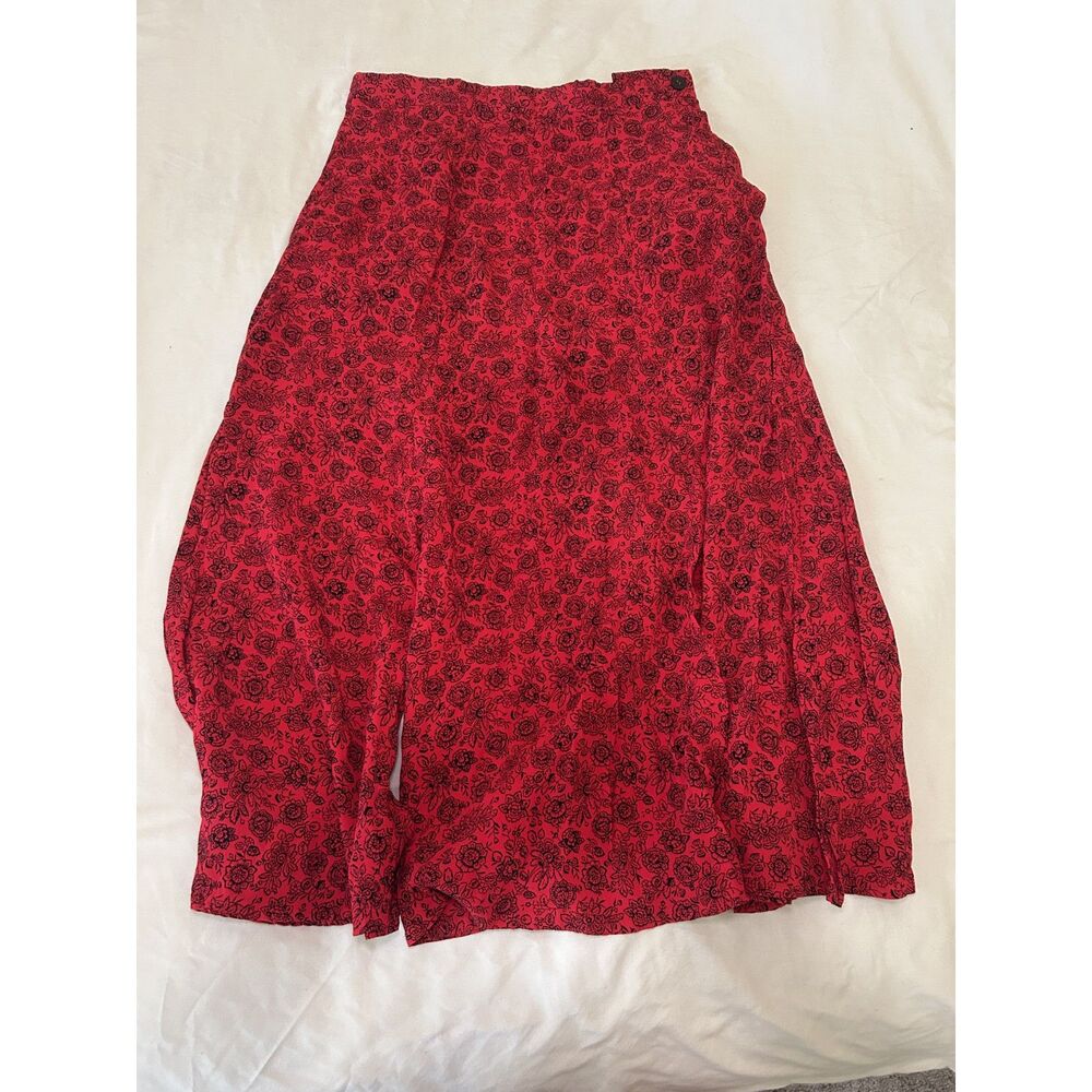 Vintage Lizsport Red Floral Midi Skirt Womens 8 Cottagecore Ralph Lauren Style